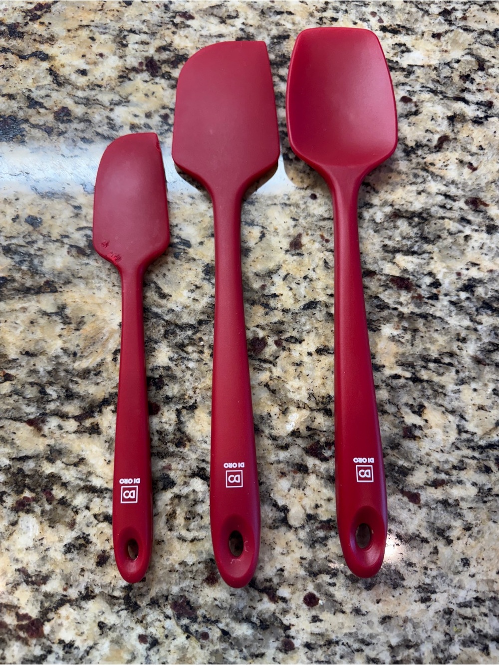 DI ORO Seamless Silicone Spatula 3-Piece Set - Red Heat Resistant Cookware